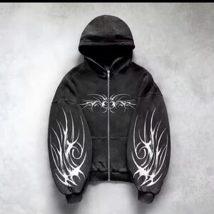 Black Hoodie with White Tribal Design